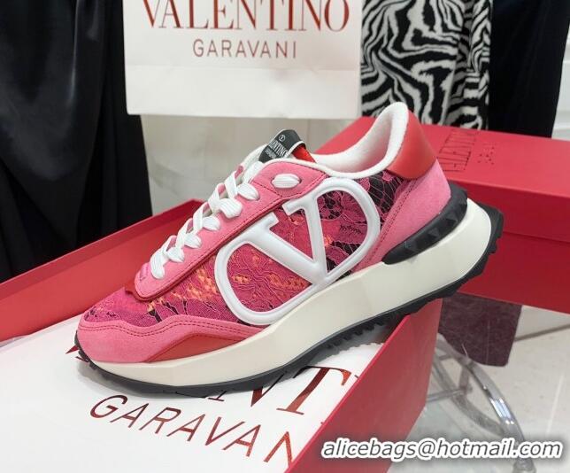 Crafted Valentino Lacerunner Lace and Mesh Sneakers Pink/White 090624