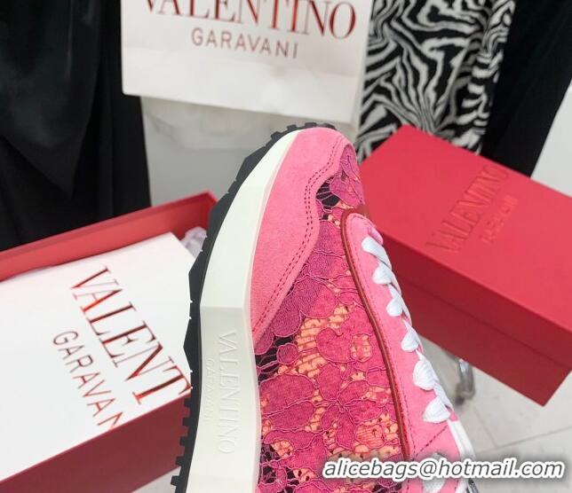 Crafted Valentino Lacerunner Lace and Mesh Sneakers Pink/White 090624