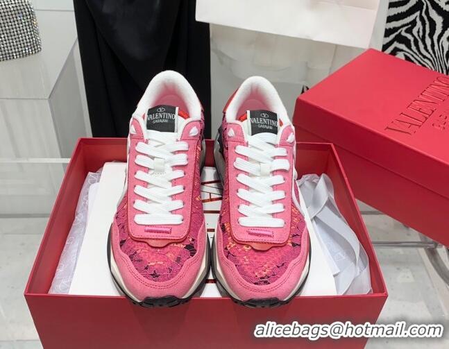 Crafted Valentino Lacerunner Lace and Mesh Sneakers Pink/White 090624