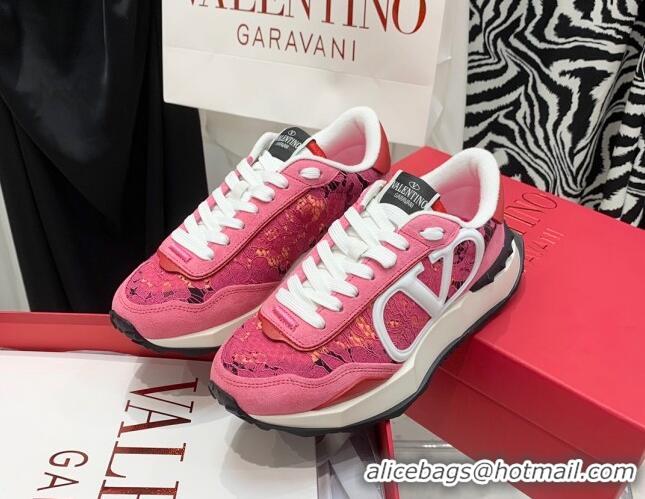 Crafted Valentino Lacerunner Lace and Mesh Sneakers Pink/White 090624