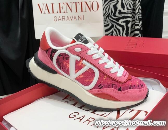 Crafted Valentino Lacerunner Lace and Mesh Sneakers Pink/White 090624