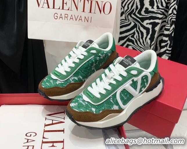 Discount Valentino Lacerunner Lace and Mesh Sneakers Green/Brown 090625