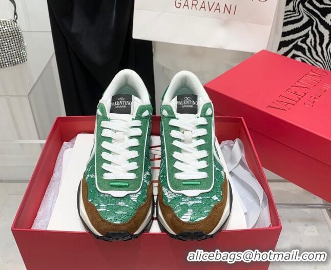 Discount Valentino Lacerunner Lace and Mesh Sneakers Green/Brown 090625