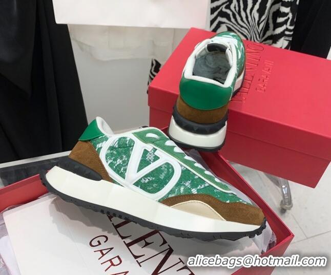 Discount Valentino Lacerunner Lace and Mesh Sneakers Green/Brown 090625