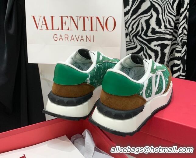 Discount Valentino Lacerunner Lace and Mesh Sneakers Green/Brown 090625