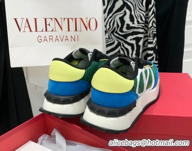 Low Price Valentino Lacerunner Lace and Mesh Sneakers Green/Blue 090626