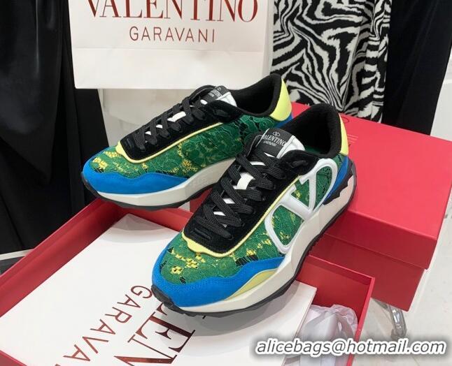 Low Price Valentino Lacerunner Lace and Mesh Sneakers Green/Blue 090626