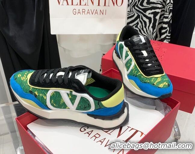 Low Price Valentino Lacerunner Lace and Mesh Sneakers Green/Blue 090626