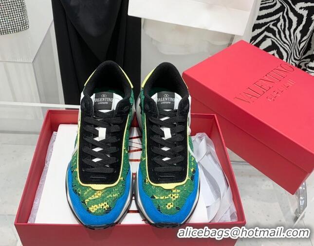 Low Price Valentino Lacerunner Lace and Mesh Sneakers Green/Blue 090626