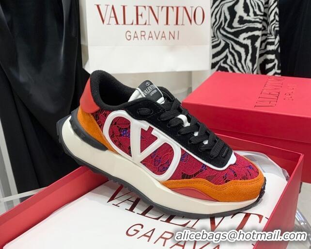 Classic Valentino Lacerunner Lace and Mesh Sneakers Pink/Yellow 090627