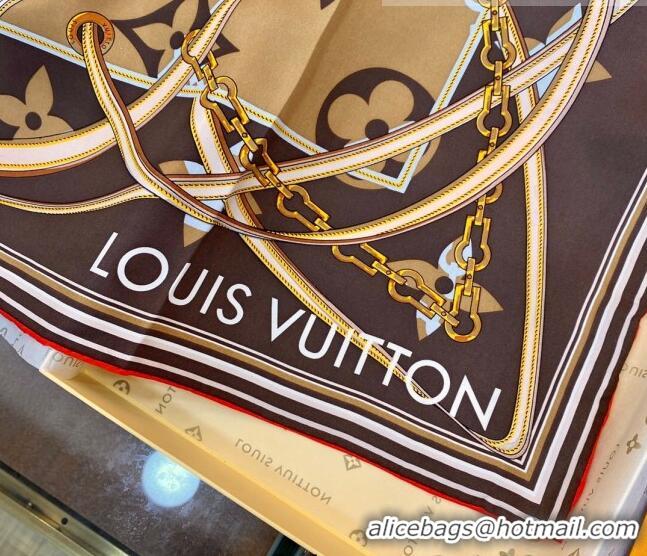 Pretty Style Louis Vuitton Silk Square Scarf 90x90cm 053010 Brown 2022