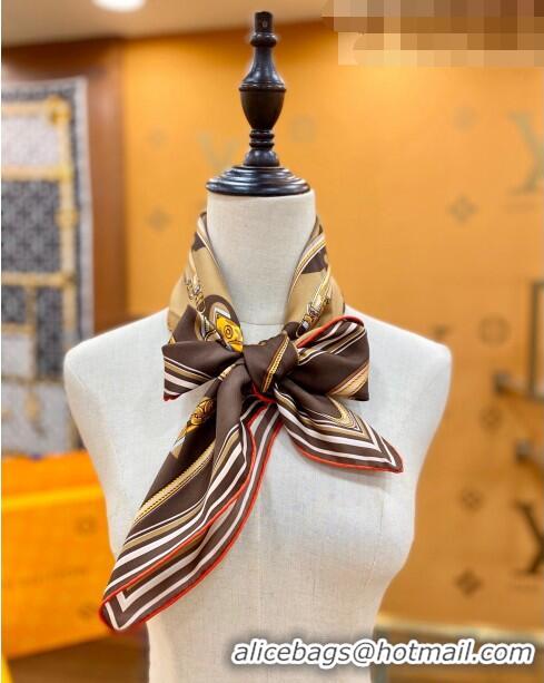 Pretty Style Louis Vuitton Silk Square Scarf 90x90cm 053010 Brown 2022