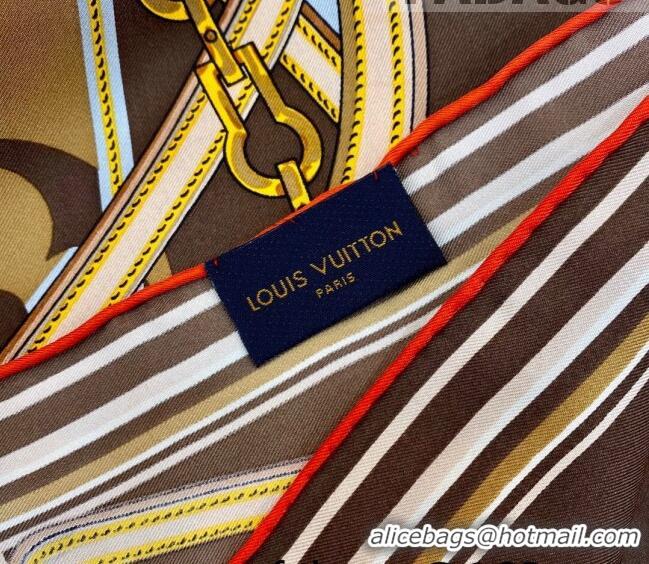 Pretty Style Louis Vuitton Silk Square Scarf 90x90cm 053010 Brown 2022