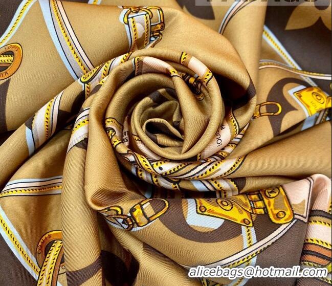 Pretty Style Louis Vuitton Silk Square Scarf 90x90cm 053010 Brown 2022