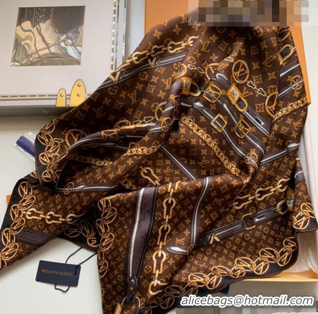 Top Quality Louis Vuitton Monogram Forever Silk Square Scarf 90x90cm LV2636 Brown 2022