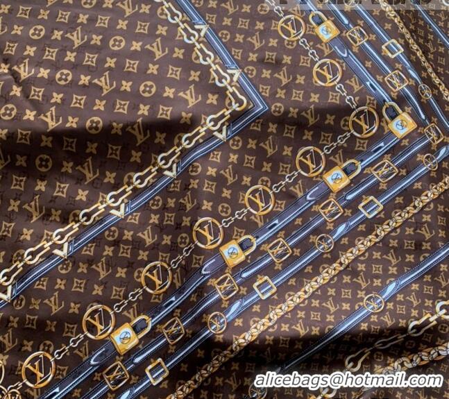 Top Quality Louis Vuitton Monogram Forever Silk Square Scarf 90x90cm LV2636 Brown 2022