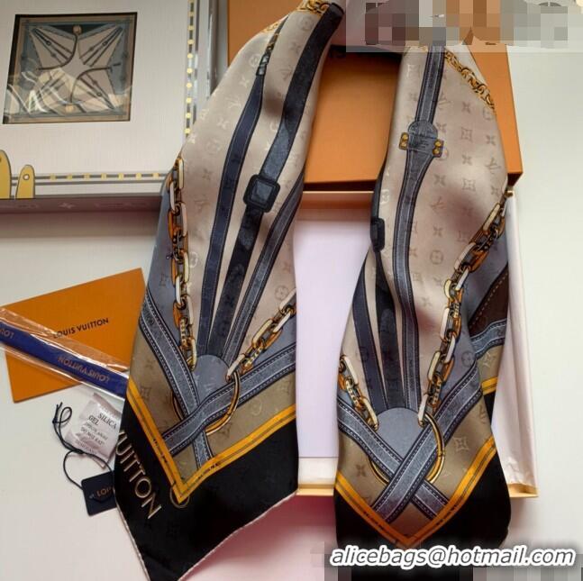 Super Quality Louis Vuitton Scarf Belt Print Silk Square Scarf 90x90cm LV2641 Black/Grey 2022