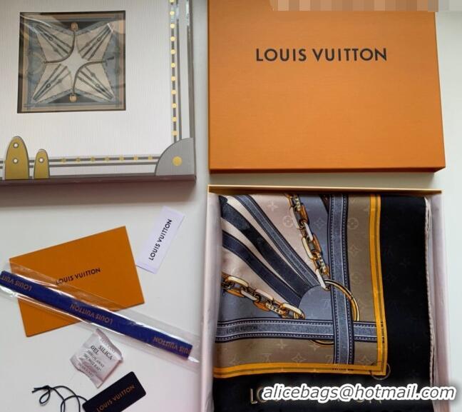 Super Quality Louis Vuitton Scarf Belt Print Silk Square Scarf 90x90cm LV2641 Black/Grey 2022