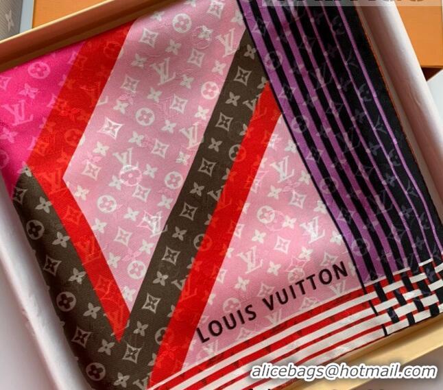 Top Quality Louis Vuitton Planet LV Silk Square Scarf 90x90cm LV2641 Pink 2022