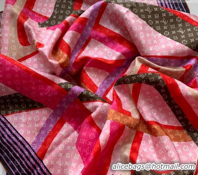 Top Quality Louis Vuitton Planet LV Silk Square Scarf 90x90cm LV2641 Pink 2022