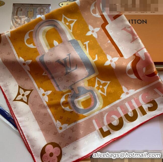 Famous Brand Louis Vuitton LV Unlocked Silk Square Scarf 90x90cm LV2642 Light Brown 2022