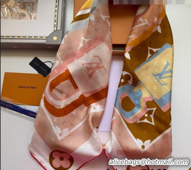 Famous Brand Louis Vuitton LV Unlocked Silk Square Scarf 90x90cm LV2642 Light Brown 2022