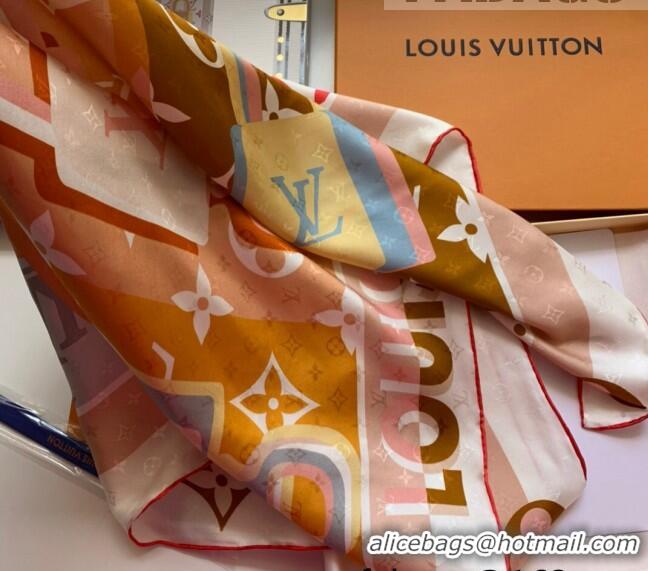 Famous Brand Louis Vuitton LV Unlocked Silk Square Scarf 90x90cm LV2642 Light Brown 2022