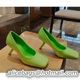 Stylish Balenciaga Silk High Heel Pumps 8.5cm with 7-Shaped Heel Green 060107