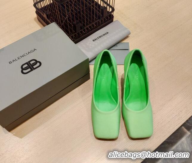 Stylish Balenciaga Silk High Heel Pumps 8.5cm with 7-Shaped Heel Green 060107