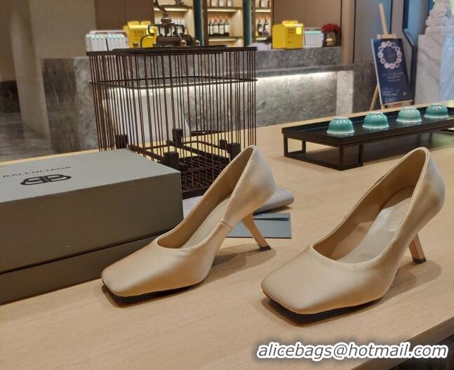 Classic Hot Balenciaga Silk High Heel Pumps 8.5cm with 7-Shaped Heel 060107 Beige