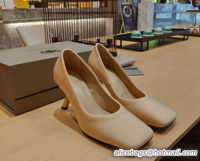 Classic Hot Balenciaga Silk High Heel Pumps 8.5cm with 7-Shaped Heel 060107 Beige