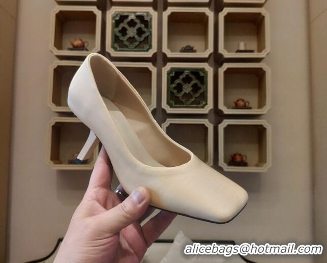 Classic Hot Balenciaga Silk High Heel Pumps 8.5cm with 7-Shaped Heel 060107 Beige