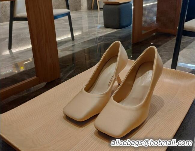 Classic Hot Balenciaga Silk High Heel Pumps 8.5cm with 7-Shaped Heel 060107 Beige