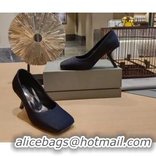 Grade Quality Balenciaga Silk High Heel Pumps 8.5cm with 7-Shaped Heel Black 060110