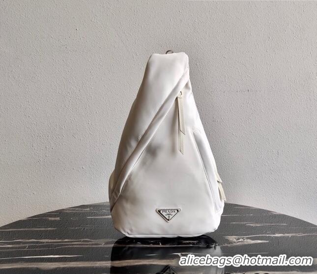 Good Product Prada Re-Nylon Messenger and Leather Backpack 2VZ092 White 2021