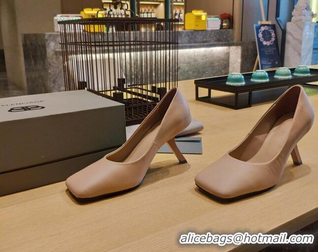 Good Quality Balenciaga Lambskin High Heel Pumps 8.5cm with 7-Shaped Heel Beige 060114