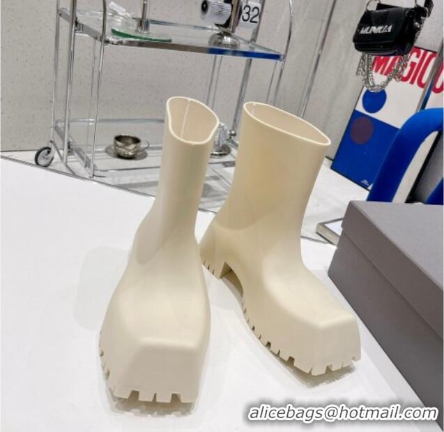 Discount Fashion Balenciaga Trooper Rubber Rain Boots with Square Toe White 0620146