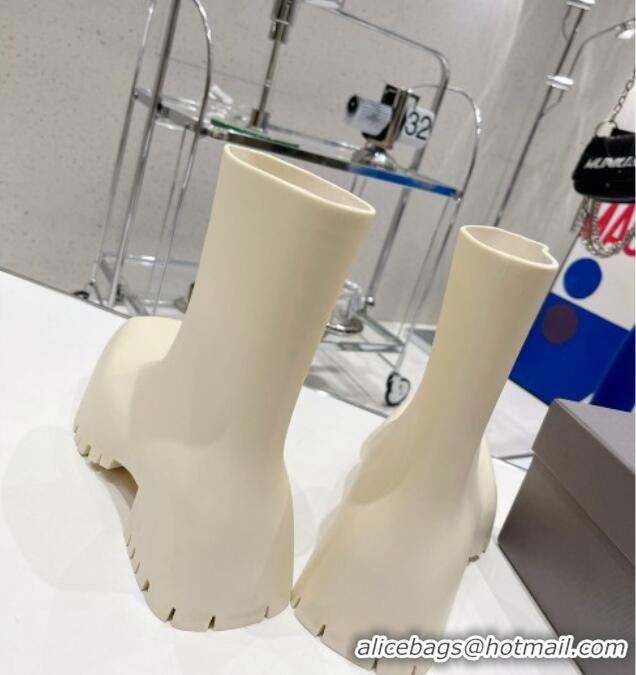 Discount Fashion Balenciaga Trooper Rubber Rain Boots with Square Toe White 0620146