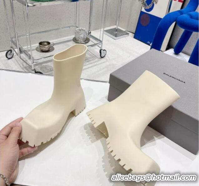 Discount Fashion Balenciaga Trooper Rubber Rain Boots with Square Toe White 0620146