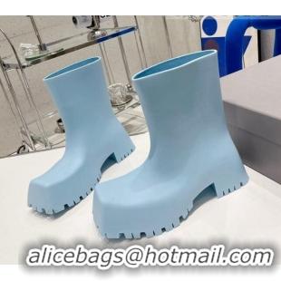 Luxury Balenciaga Trooper Rubber Rain Boots with Square Toe Light Blue 0620147