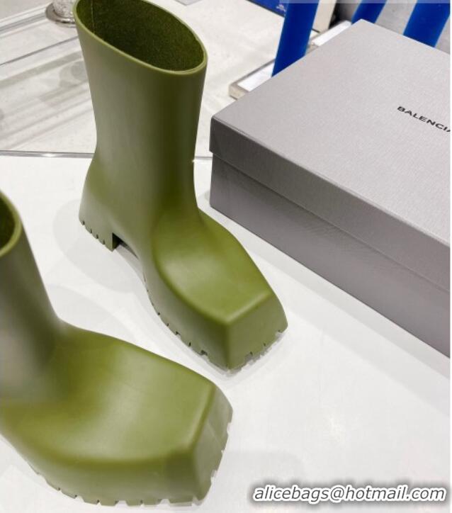 Unique Style Balenciaga Trooper Rubber Rain Boots with Square Toe Green 0620148