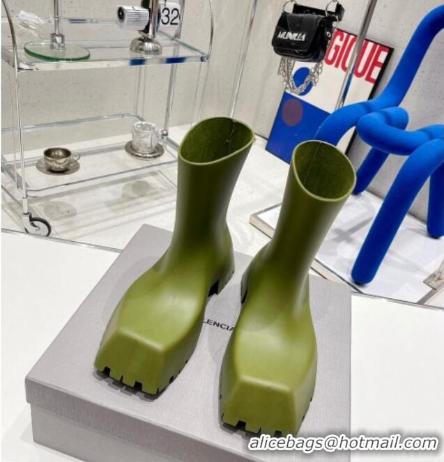 Unique Style Balenciaga Trooper Rubber Rain Boots with Square Toe Green 0620148