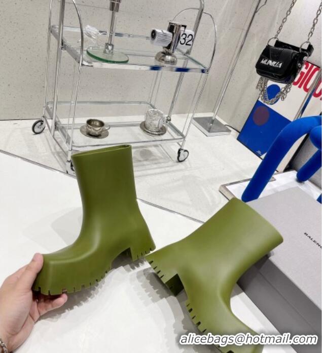 Unique Style Balenciaga Trooper Rubber Rain Boots with Square Toe Green 0620148