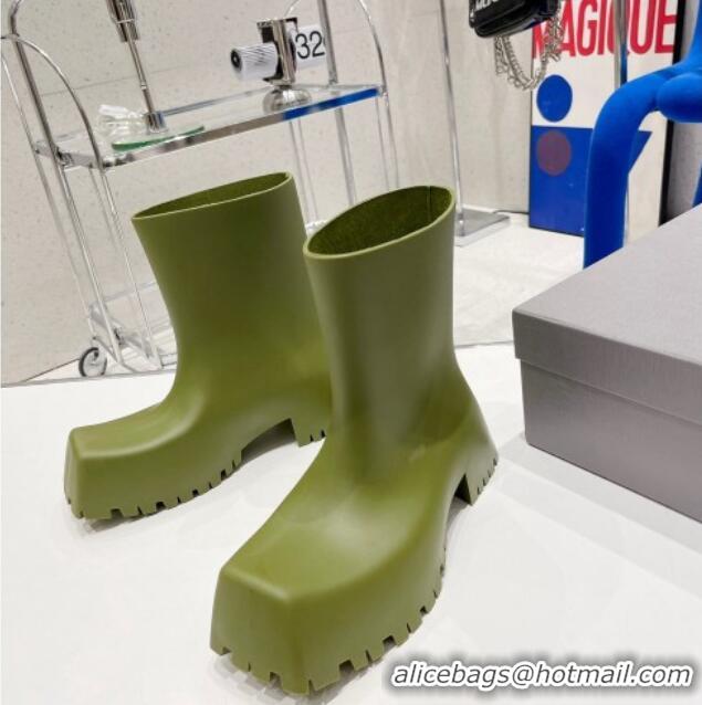 Unique Style Balenciaga Trooper Rubber Rain Boots with Square Toe Green 0620148