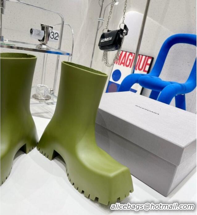 Unique Style Balenciaga Trooper Rubber Rain Boots with Square Toe Green 0620148