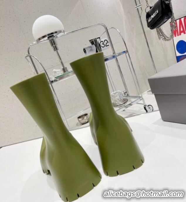 Unique Style Balenciaga Trooper Rubber Rain Boots with Square Toe Green 0620148