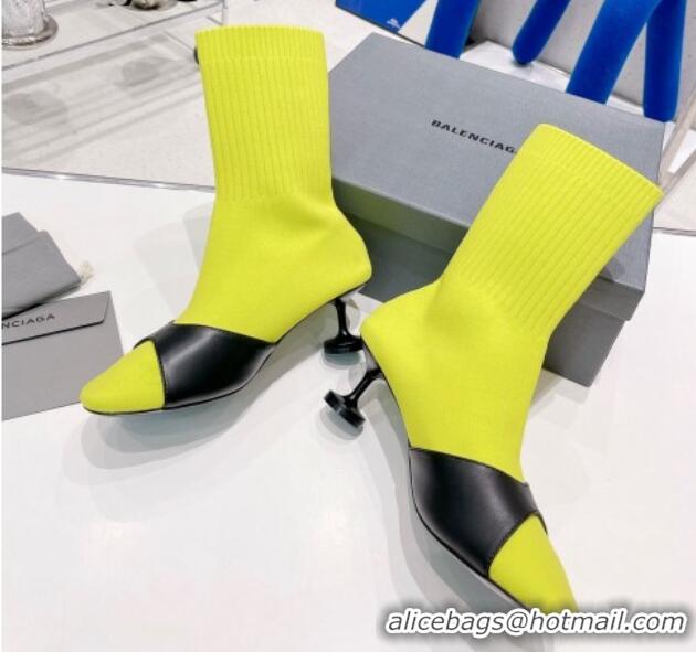 Popular Style Balenciaga Sock 50mm Ankle Boot in Black Calfskin and Knit Yellow 072003