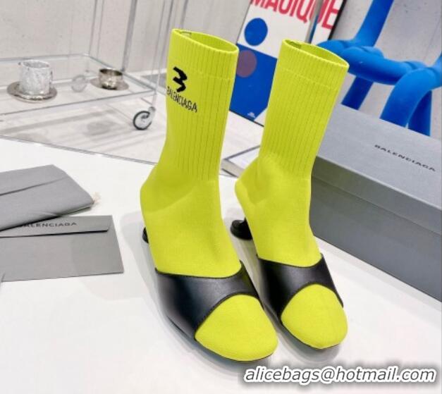 Popular Style Balenciaga Sock 50mm Ankle Boot in Black Calfskin and Knit Yellow 072003