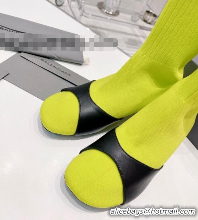 Popular Style Balenciaga Sock 50mm Ankle Boot in Black Calfskin and Knit Yellow 072003