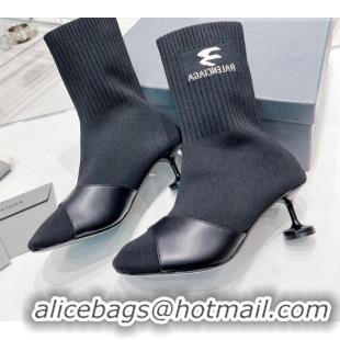 Sophisticated Balenciaga Sock 50mm Ankle Boot in Black Calfskin and Knit Black 072005